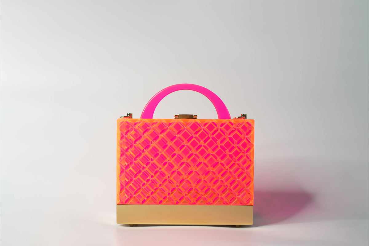 DIAMOND CLUTCH in Neon Pink/Gold