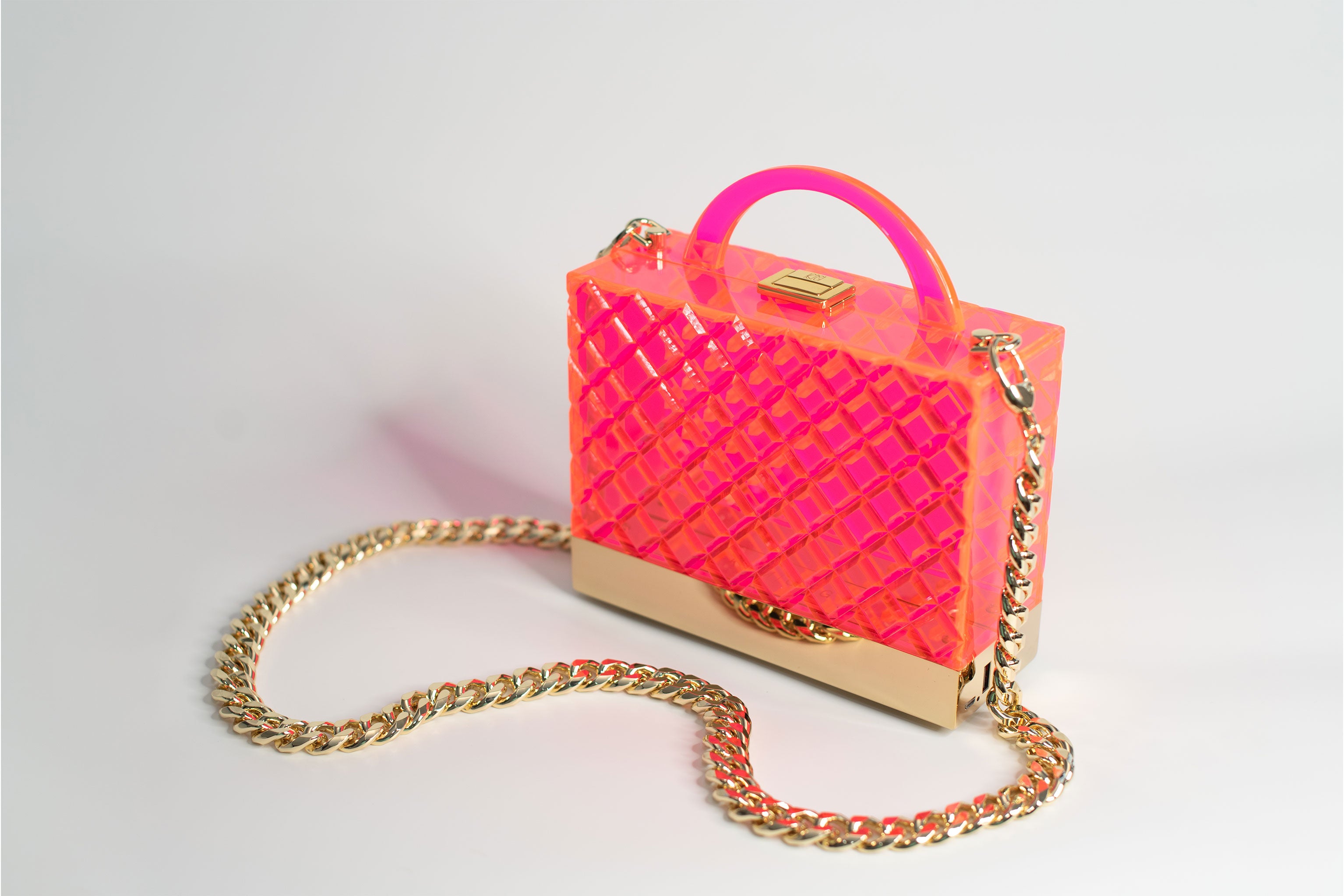 Kim Cig DIAMOND CLUTCH in Neon Pink/Gold